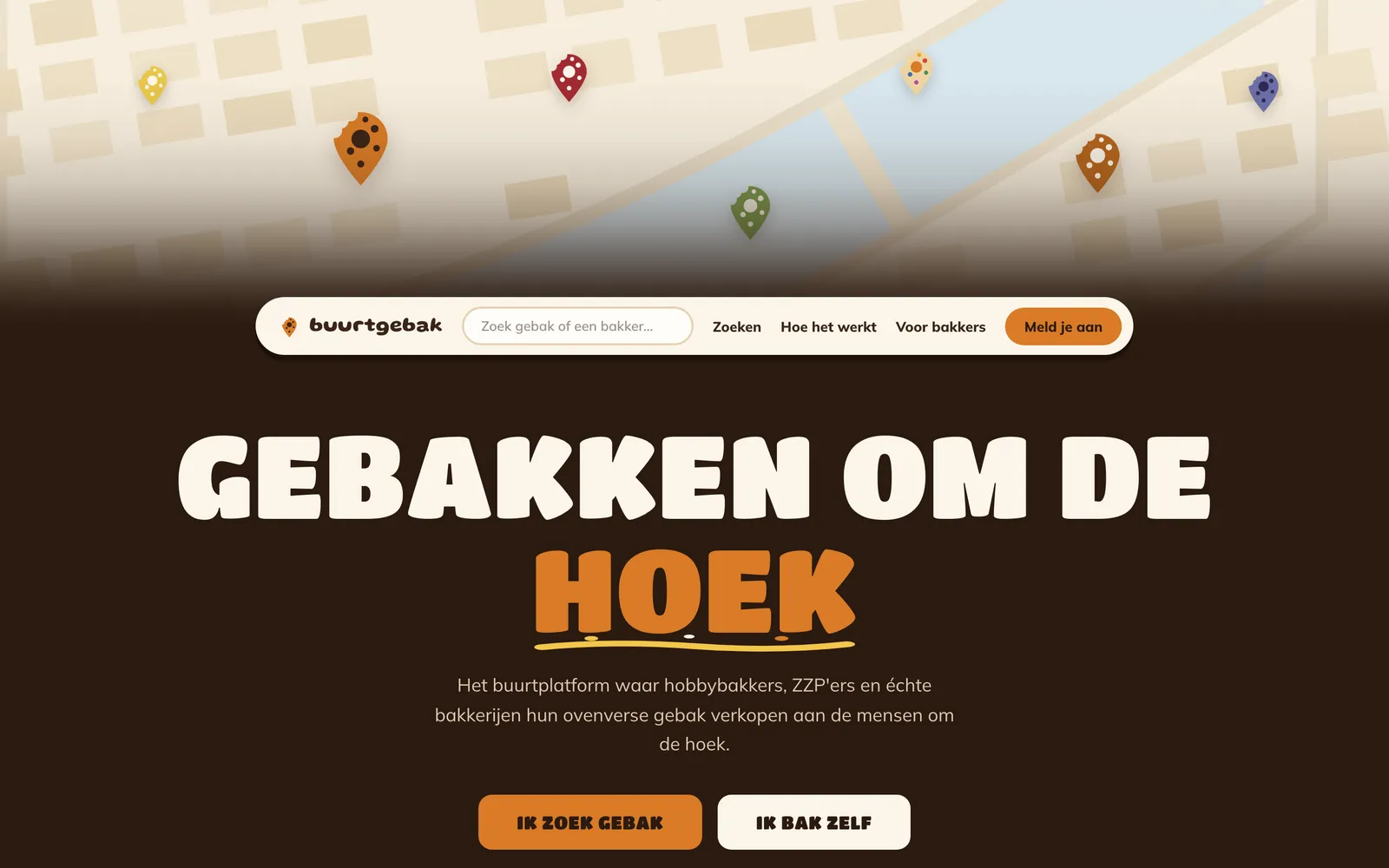 De homepage van buurtgebak.nl: gebak van thuisbakkers bij jou in de buurt