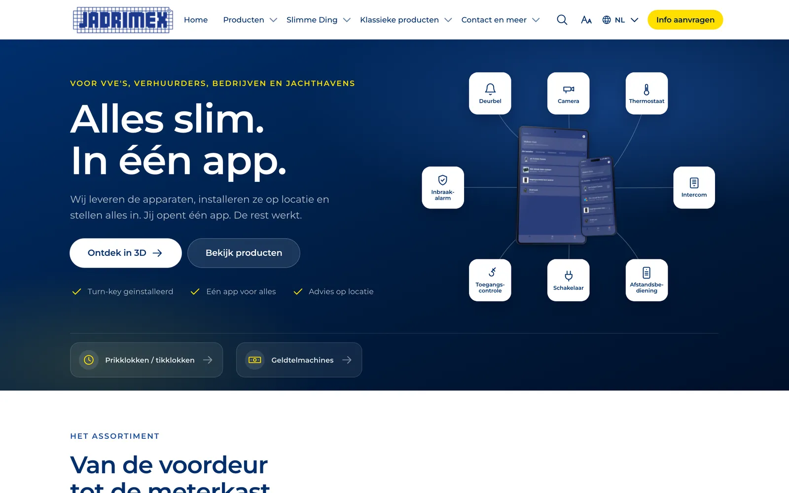 De homepage van jadrimex.com, gebouwd door Naltex