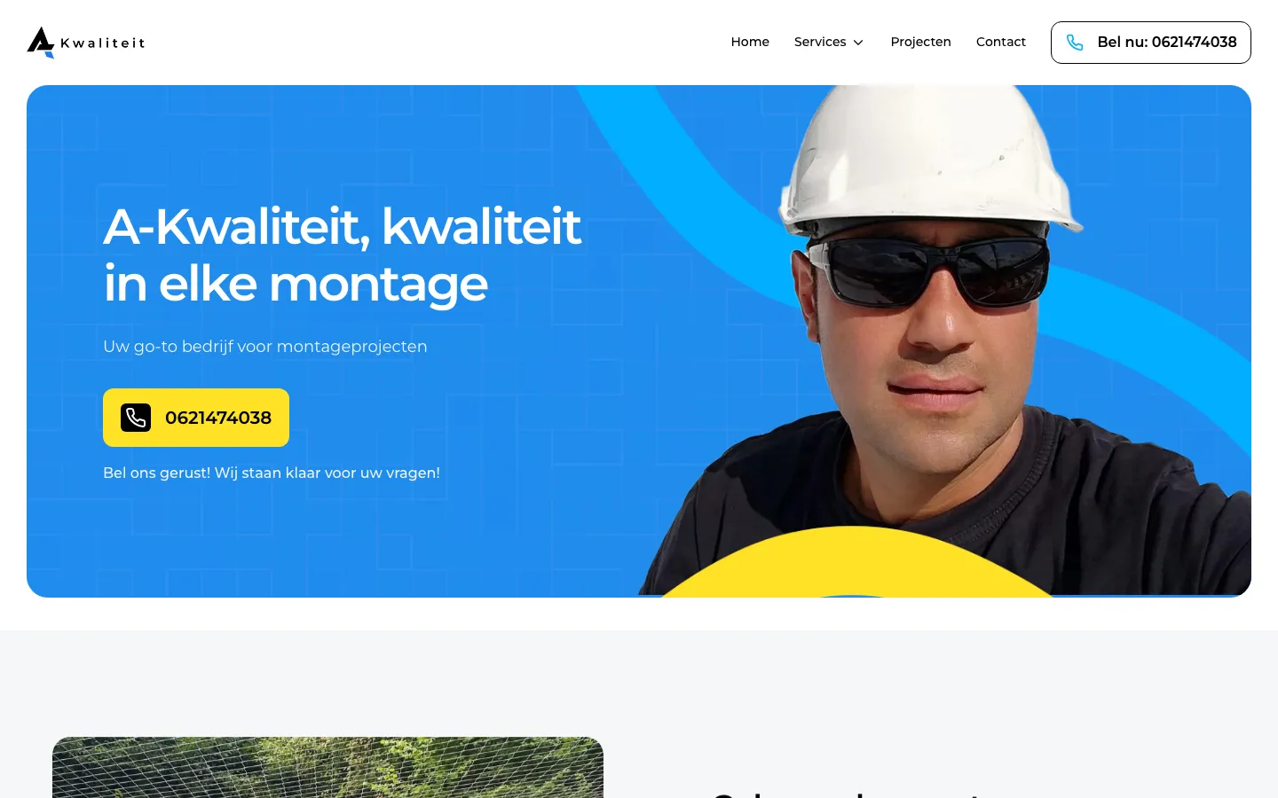 De homepage van de A-Kwaliteit-website met industriële uitstraling.
