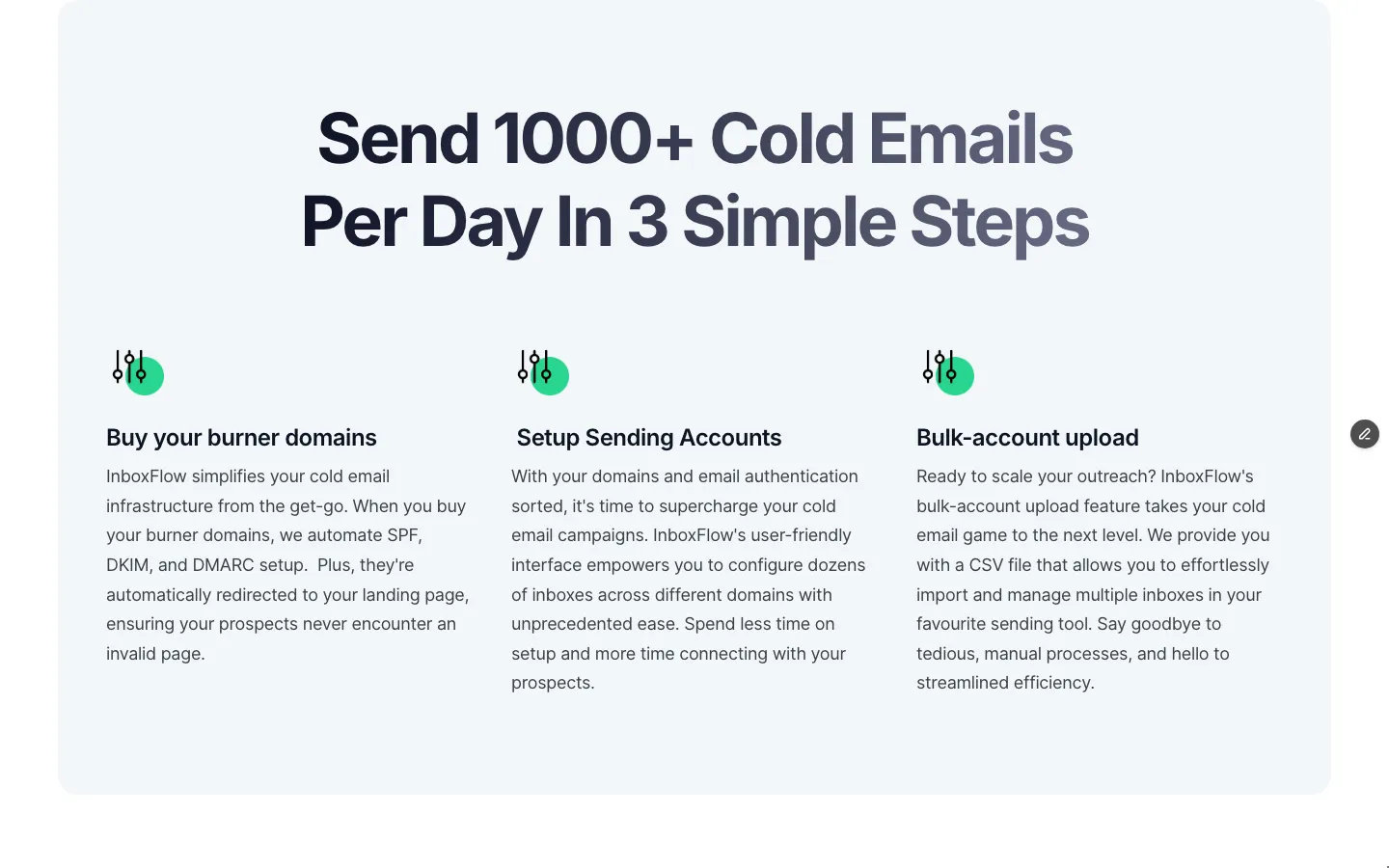 Uitleg van de werking van InboxFlow op de marketingsite.